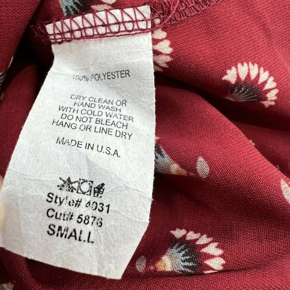 Entro Red Popover Boho Blouse Top Size Small S Fan Henley - Picture 6 of 6